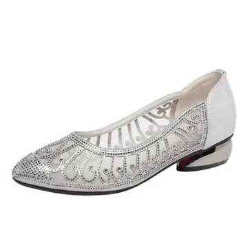 2022 г. Пролетно-летни дамски обувки С кристали Окото Кухи Сандали Голям размер Модни Дамски обувки На нисък ток Дамски обувки