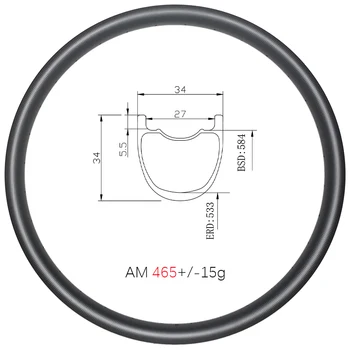 27.5 er МТБ AM ЕНДУРО 34 мм широки карбоновые дискове диск бескамерный аргумент без кука 34 мм дълбок 650B Напълно планински въглеродни влакна кръг UD 3K 12K