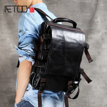 AETOO Многопластова чанта от телешка кожа на рамото за катерене, мъжки и женски кожена раница от ръчно изработени класическа ежедневна чанта