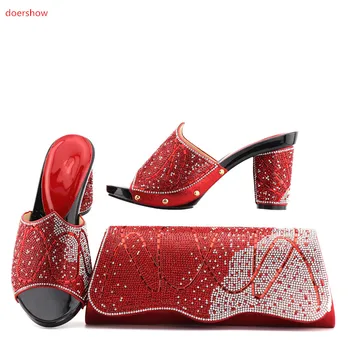 doershow/ комплект червени обувки и чанти в африканския стил за парти, дамски обувки и чанта в тон, дамски италиански обувки с торби в тон! ZQ1-3