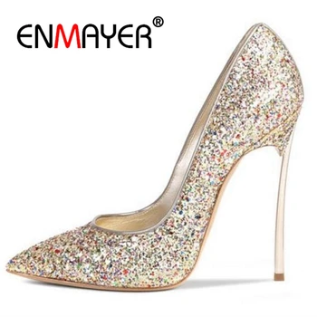 ENMAYER/ ежедневни дамски обувки на висок ток, без закопчалка с остри пръсти, Zapatos De Mujer, Sapato Feminino, Размер 34-43, дамски обувки на ток