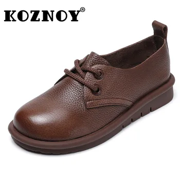 Koznoy 2,5 см 2022, Реколта обувки от естествена кожа, с кръгли пръсти в британския стил, Уютна Есенна обувки за Майките, Нескользящая дамски обувки на нисък ток с шнур