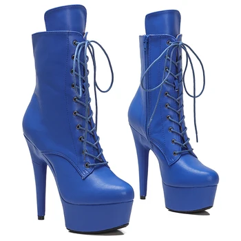 Leecabe 15 см/6 см, матирана обувки за танци на един стълб от изкуствена кожа, обувки на платформа и висок ток, дамски обувки 3Б