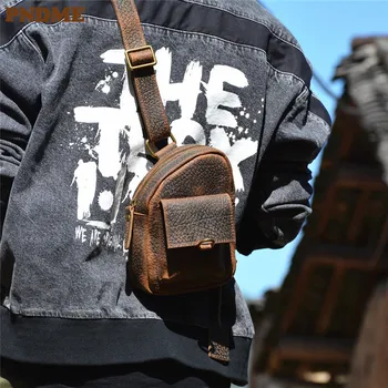 PNDME реколта натурална чанта от телешка кожа crazy horse, мъжки малка нагрудная чанта, ежедневни ежедневни чанта от естествена кожа, мотоциклетът чанта-месинджър