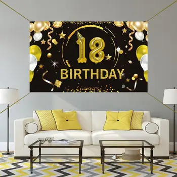 Банер за парти в чест на рождения ден, черен, златен гоблен, домашно монтиране на фоново украса, уличен празничен фон на партита, Стенен декор