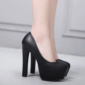 Нов нощен пазар на много висок ток 14 см, дебел ток, водоустойчив платформа, универсална Секси дамски обувки за нощен клуб с кръгла пръсти
