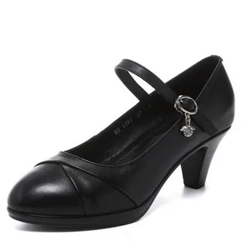 Новост 2021 г.; черни Дамски обувки на висок ток-висок ток с мека подметка и Кръг пръсти; дамски обувки от естествена кожа; Модерна универсална модни обувки
