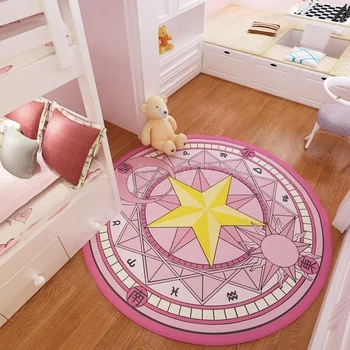 Преносимото Сакура вълшебен килим масив спалня Кръгла Розова Принцеса Момиче Сакура карикатура чист червен снимка мат
